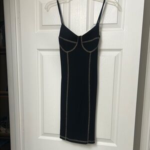 Black Spaghetti Strap Dress with Contrast Stitching